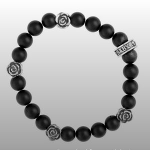King Baby bracelet with sterling roses & onyx beads.